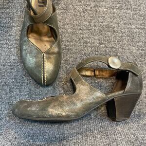 Fidji Womens 9.5 EU 40 Metallic Dark Olive Green Leather Mary Jane Ankle Shoes